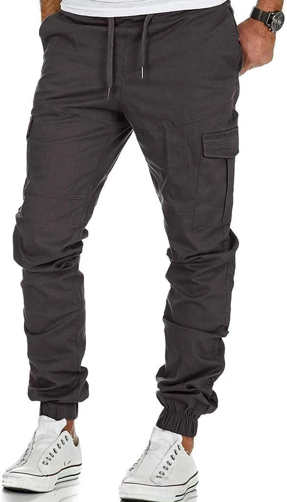 Cargo Pants for Men Big and Tall Men's Joggers with Zipper Pockets Running Athletic Workout Pants Tapered Sweatpants