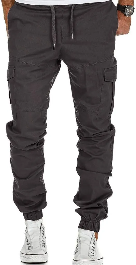 Cargo Pants for Men Big and Tall Men's Joggers with Zipper Pockets Running Athletic Workout Pants Tapered Sweatpants
