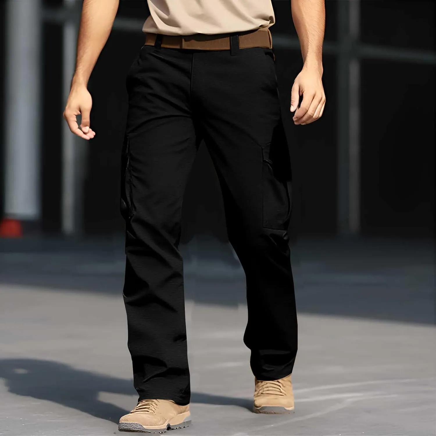 Cargo Pants for Men Relaxed Fit Stretch Construction Work Pants Elastic Waist Ripstop Outdoor Hiking Pants 6 Pockets