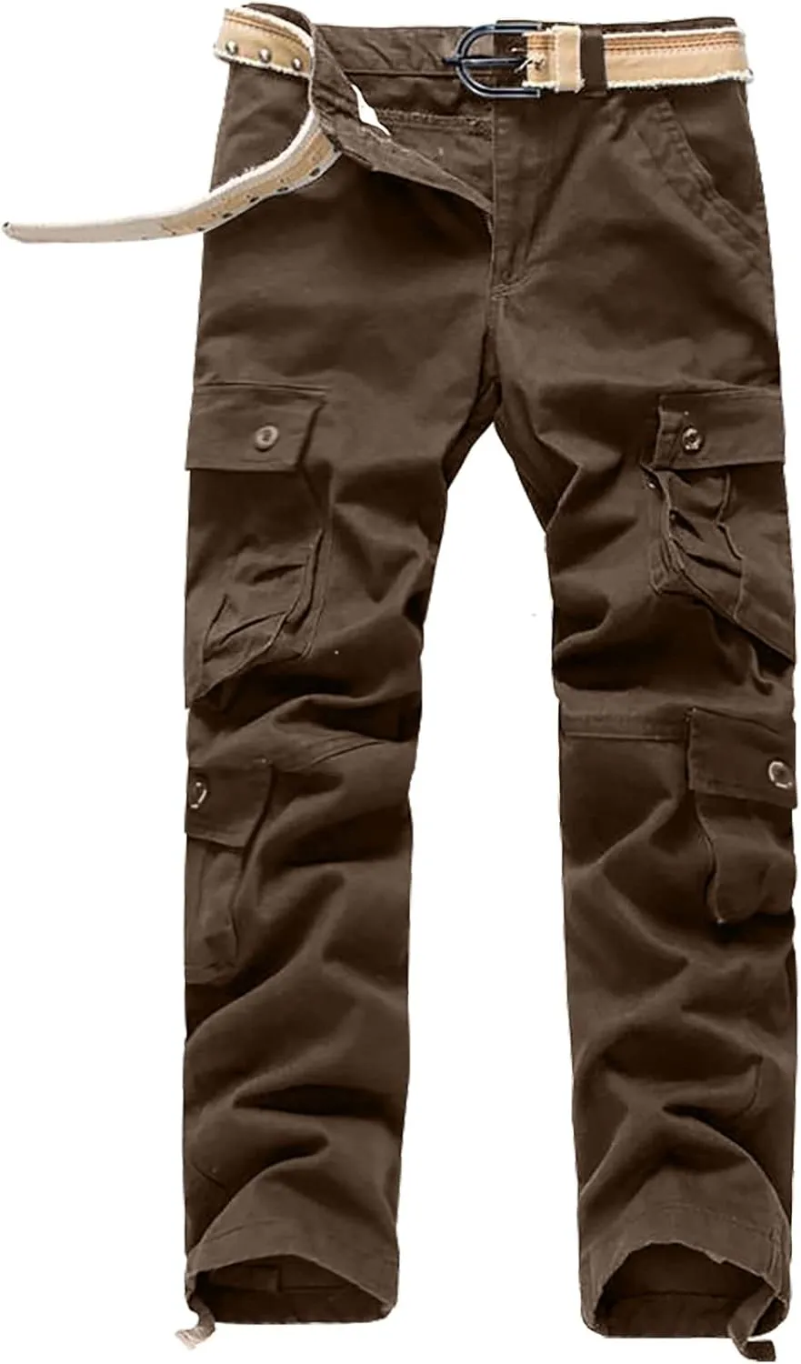 Cargo Pants Men Casual Stylish Multi Pockets Solid Cotton Straight Trousers Skinny-Fit Outdoor Fashion Sweatpants