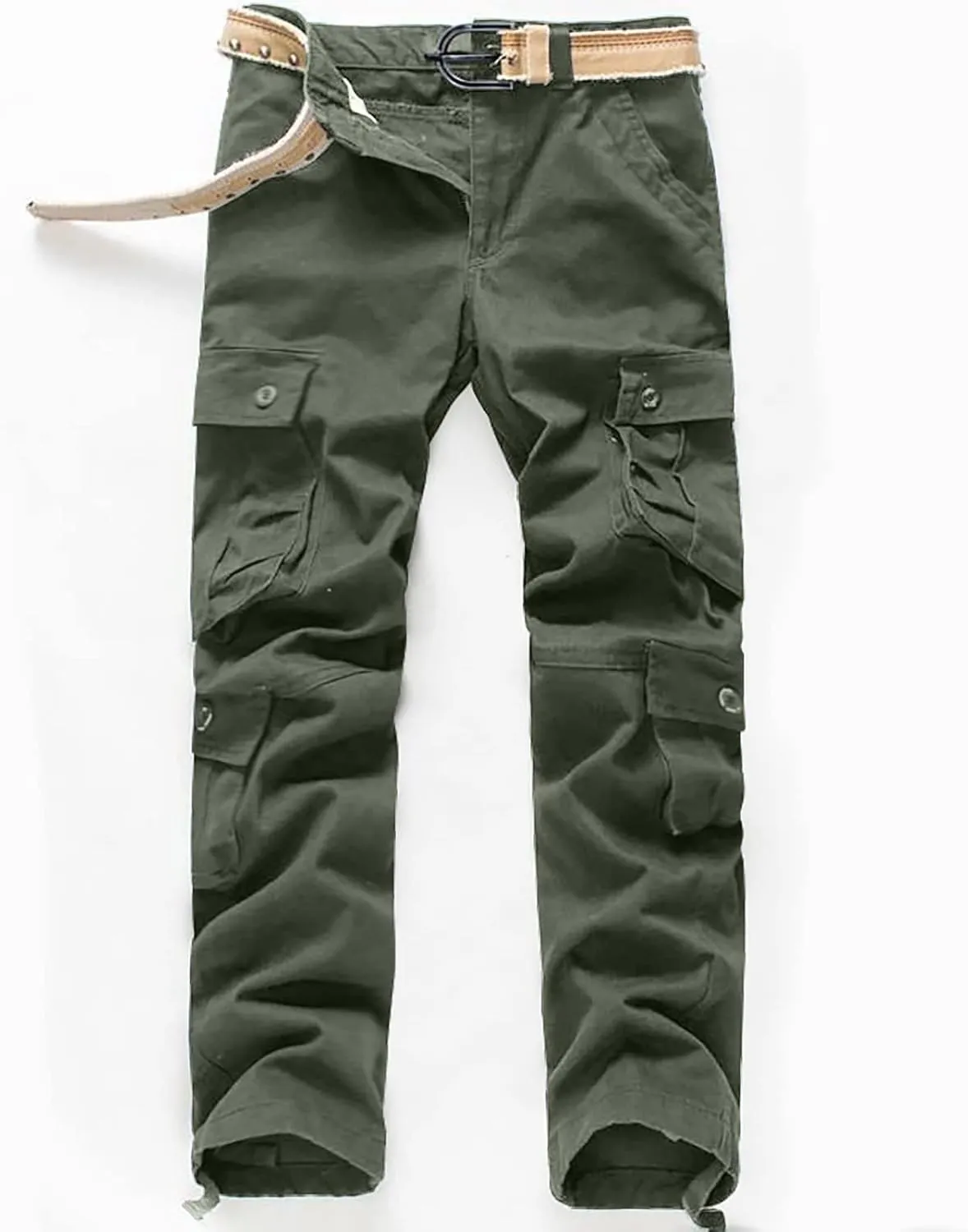 Cargo Pants Men Casual Stylish Multi Pockets Solid Cotton Straight Trousers Skinny-Fit Outdoor Fashion Sweatpants