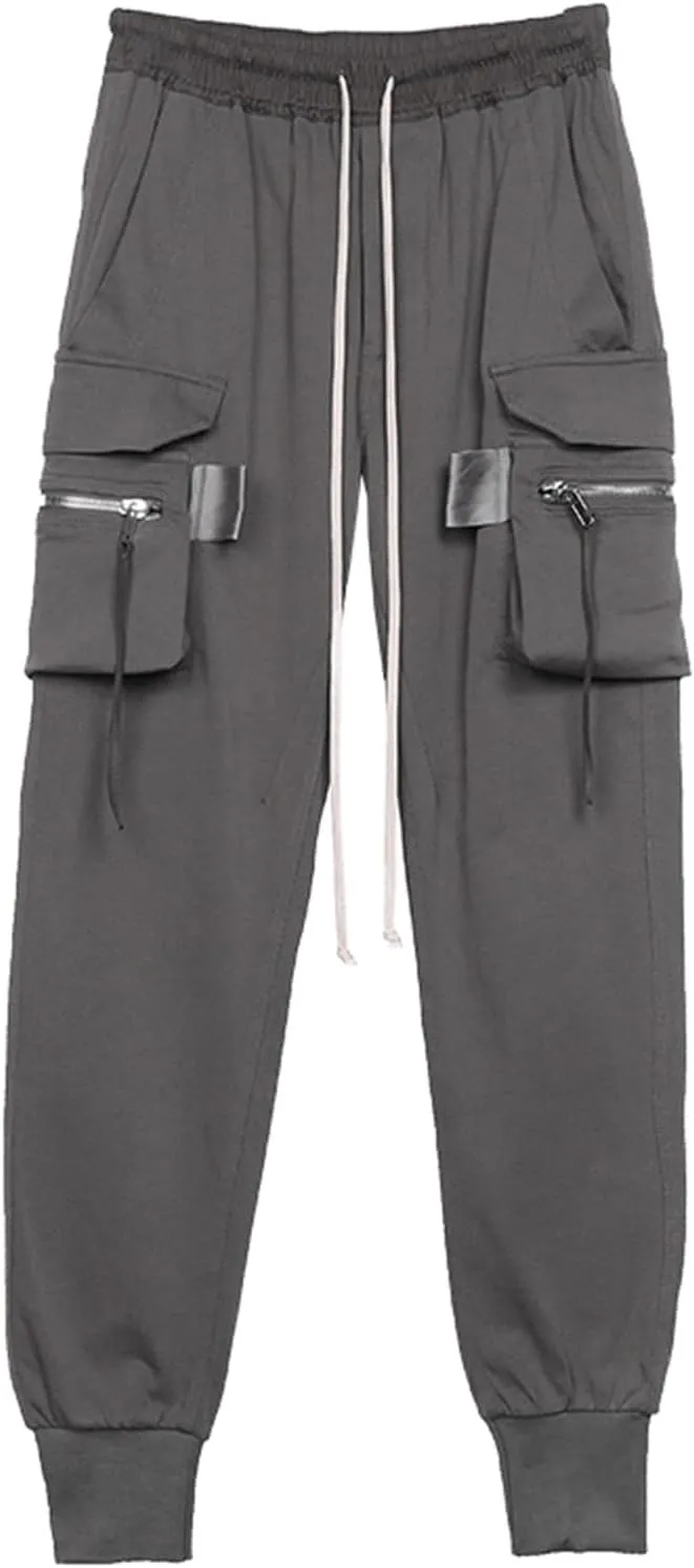cargo pants multi-pocket casual pants for men(Grey,L)