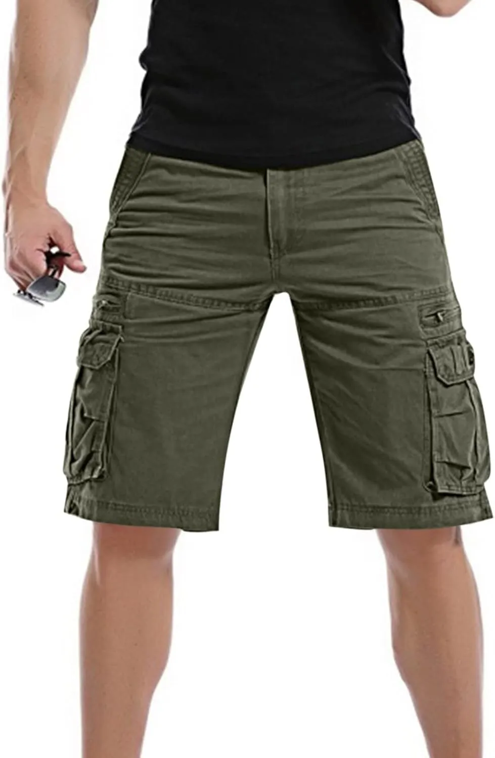 Cargo Shorts for Men Cotton Shorts Casual Shorts with Zipper Pockets Outdoor Shorts Loose Fit Workout Shorts