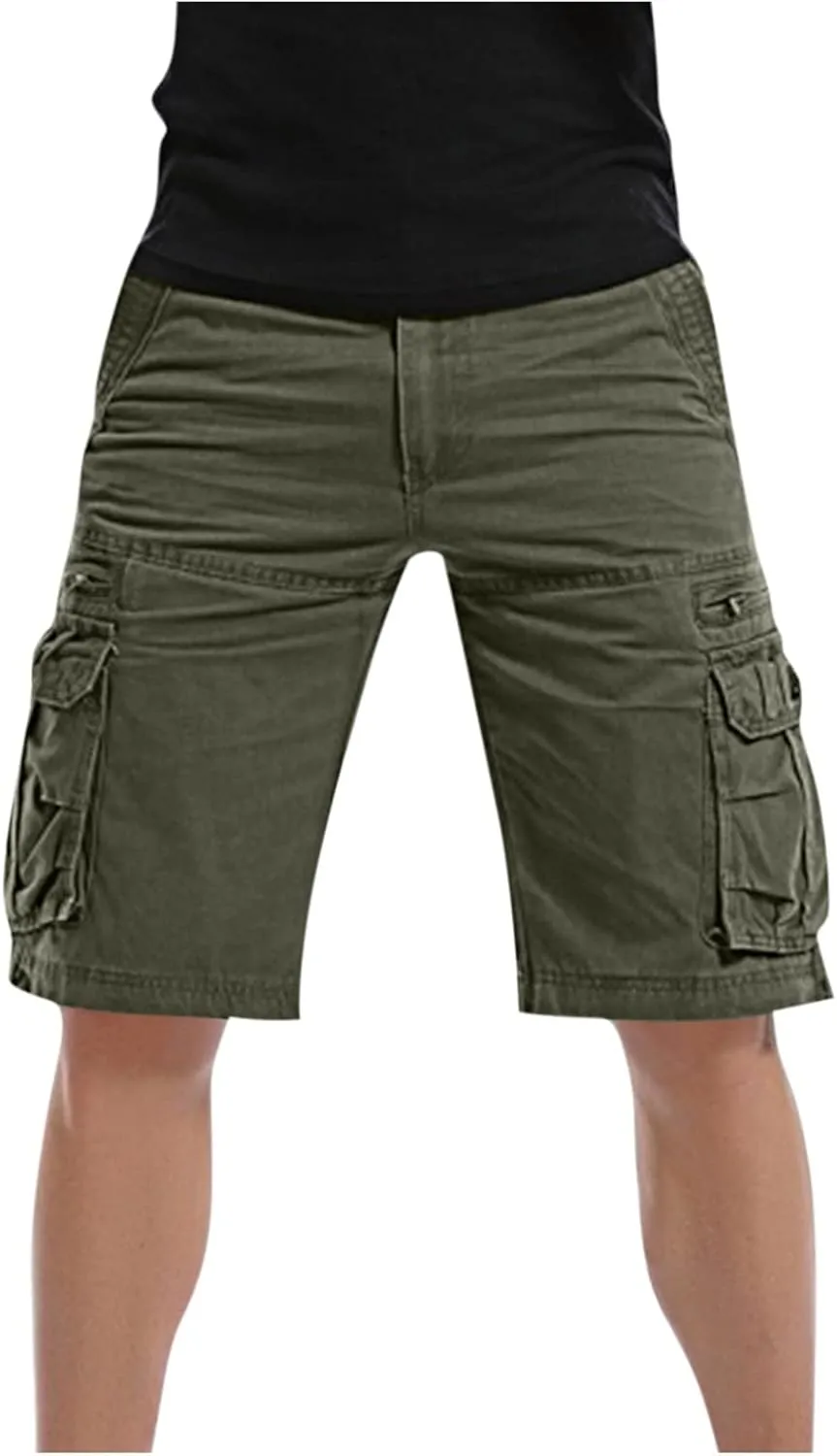 Cargo Shorts for Men Cotton Shorts Casual Shorts with Zipper Pockets Outdoor Shorts Loose Fit Workout Shorts