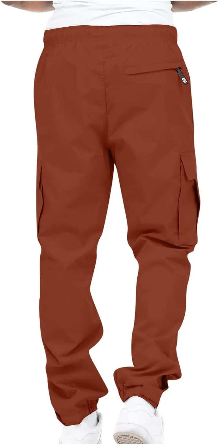 Cargo Sweatpants for Men Casual Fitness Drawstring Cargo Pants Workout Joggers Trousers Outdoor with Mutil Pockets