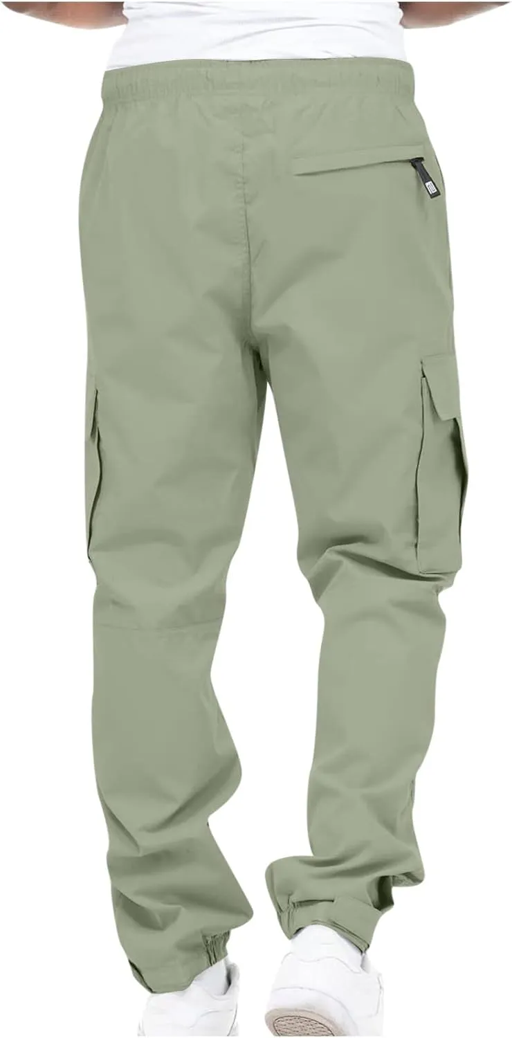 Cargo Sweatpants for Men Casual Fitness Drawstring Cargo Pants Workout Joggers Trousers Outdoor with Mutil Pockets