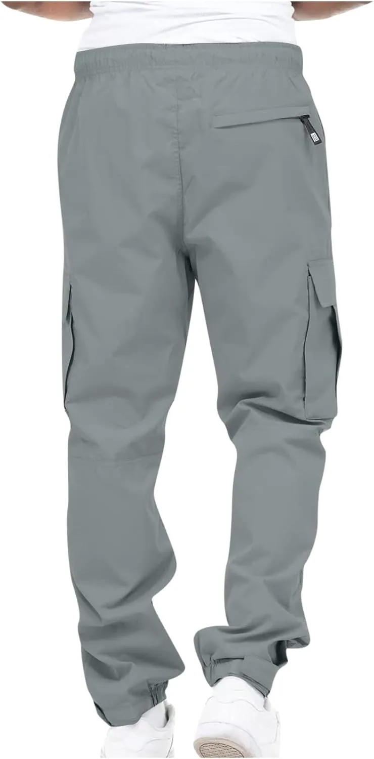 Cargo Sweatpants for Men Casual Fitness Drawstring Cargo Pants Workout Joggers Trousers Outdoor with Mutil Pockets