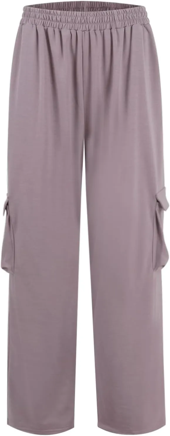 Cargo Sweatpants Women Wide Leg High Waisted Fleece Sweat Pants with Multi Pockets Lounge Casual Joggers Pants