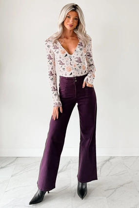 Snag Proof Fabric Carlotta High Rise Wide Leg Mica Denim Jeans (Plum)