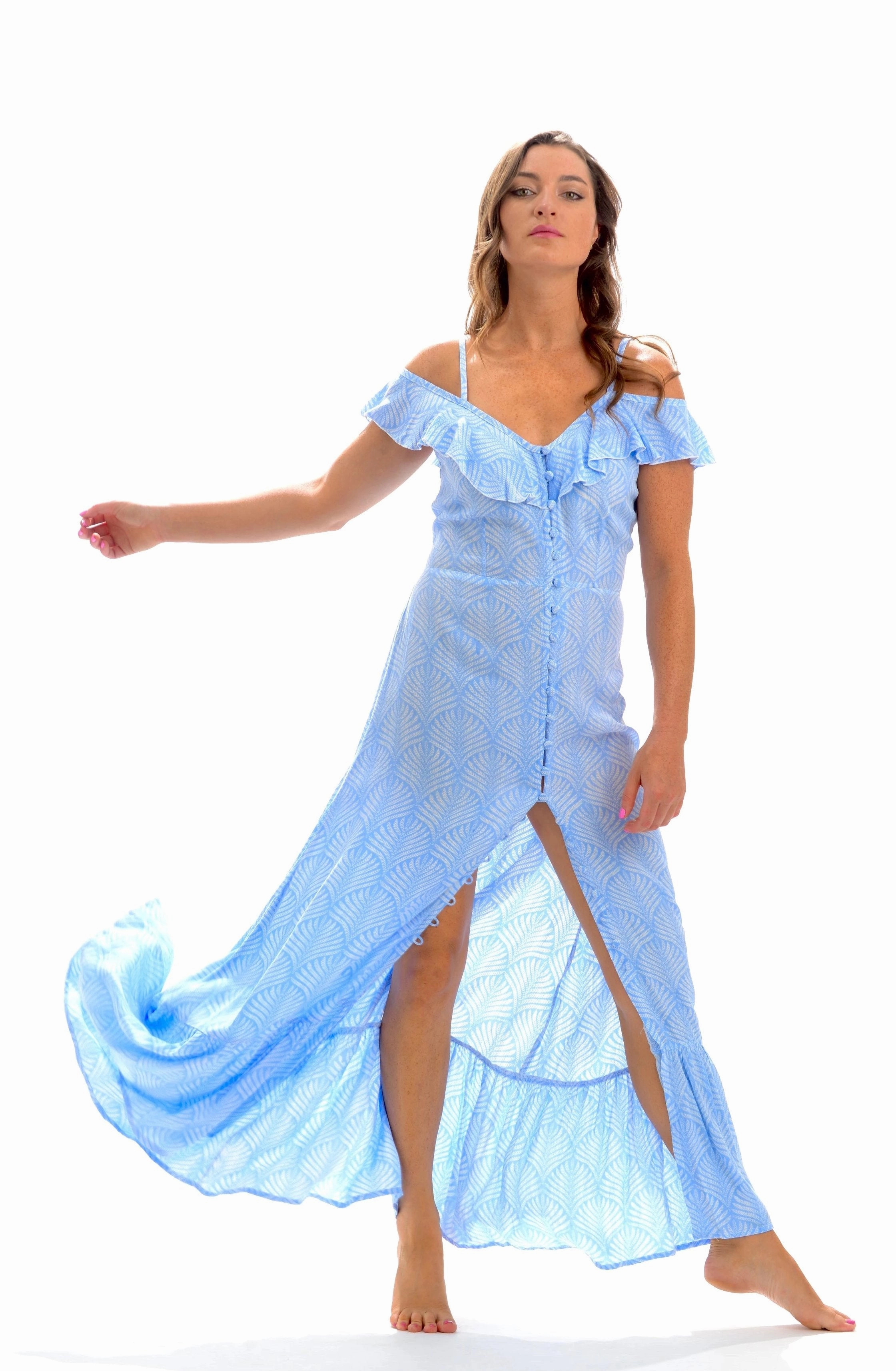 Carly Dress / Periwinkle Palm Elegant Everyday Luxe Appeal