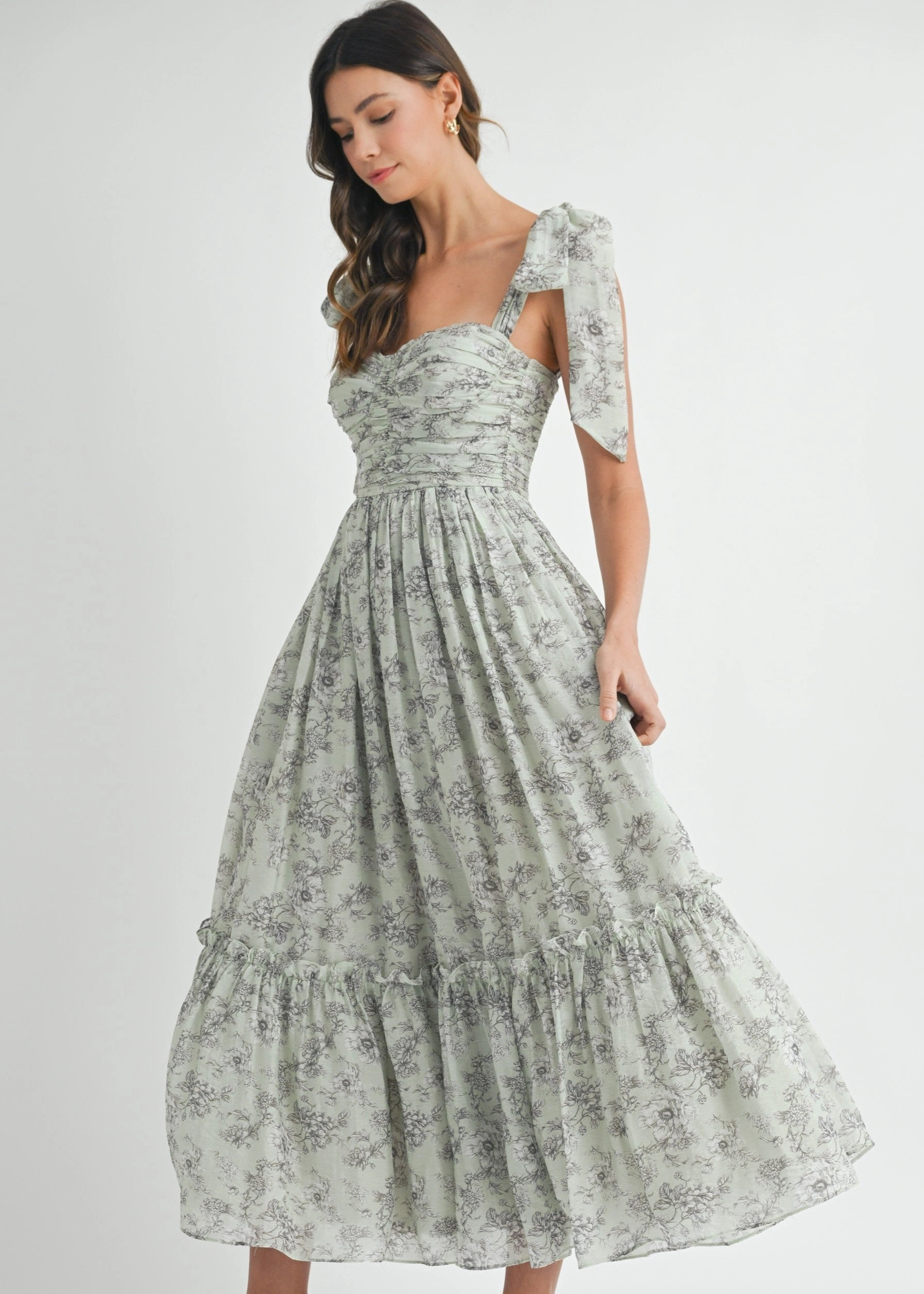 Vibrant patterned dress GEMMA FLORAL RUCHED MIDI DRESS