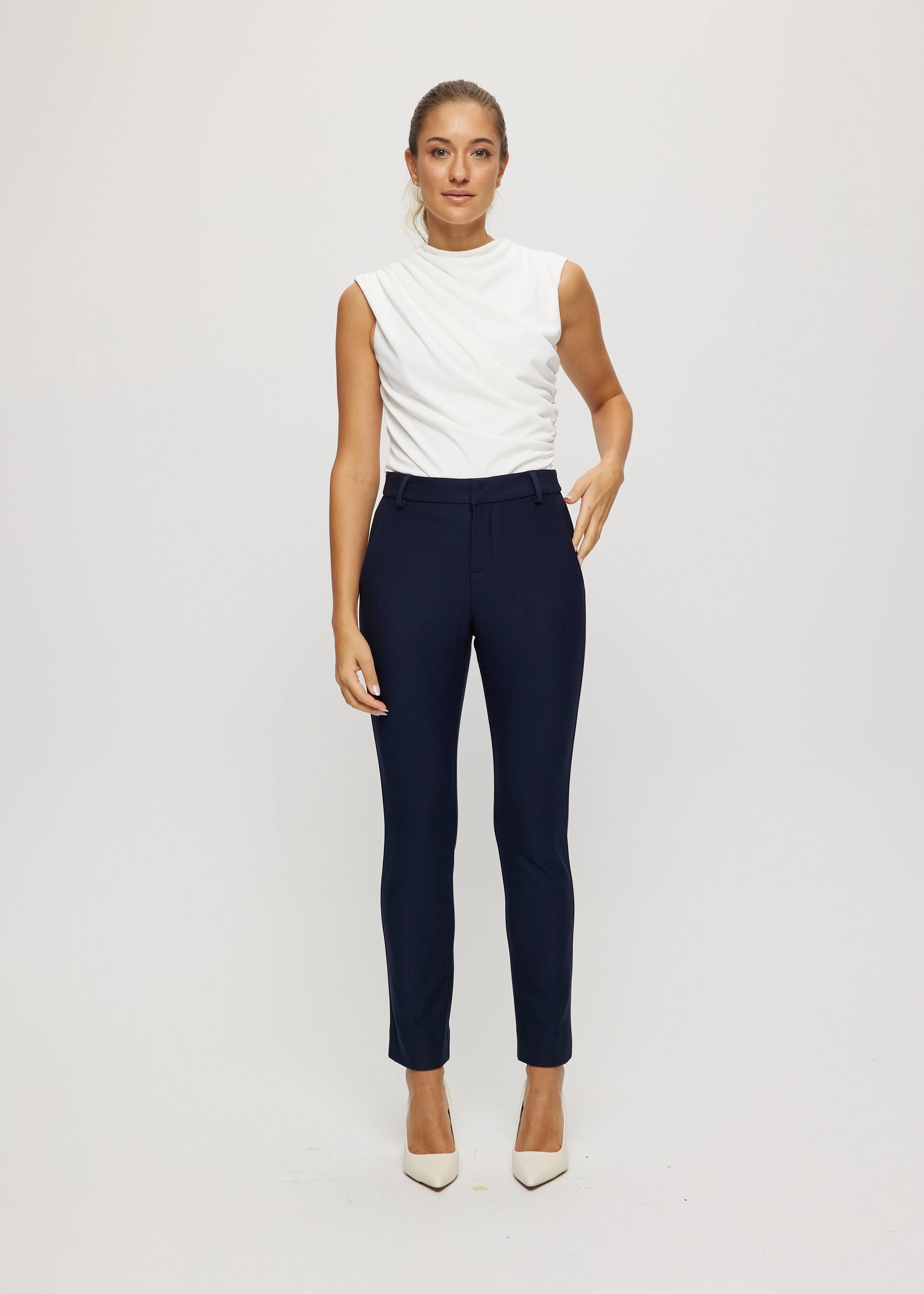 Casey black ponte pant with belt loops Multi Panel Construction Anti Pilling Treatment