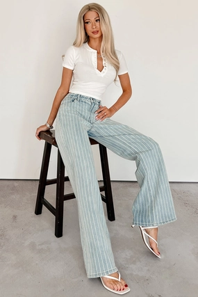 Casual Active Cassian Striped Wide Leg Cello Jeans (Light)
