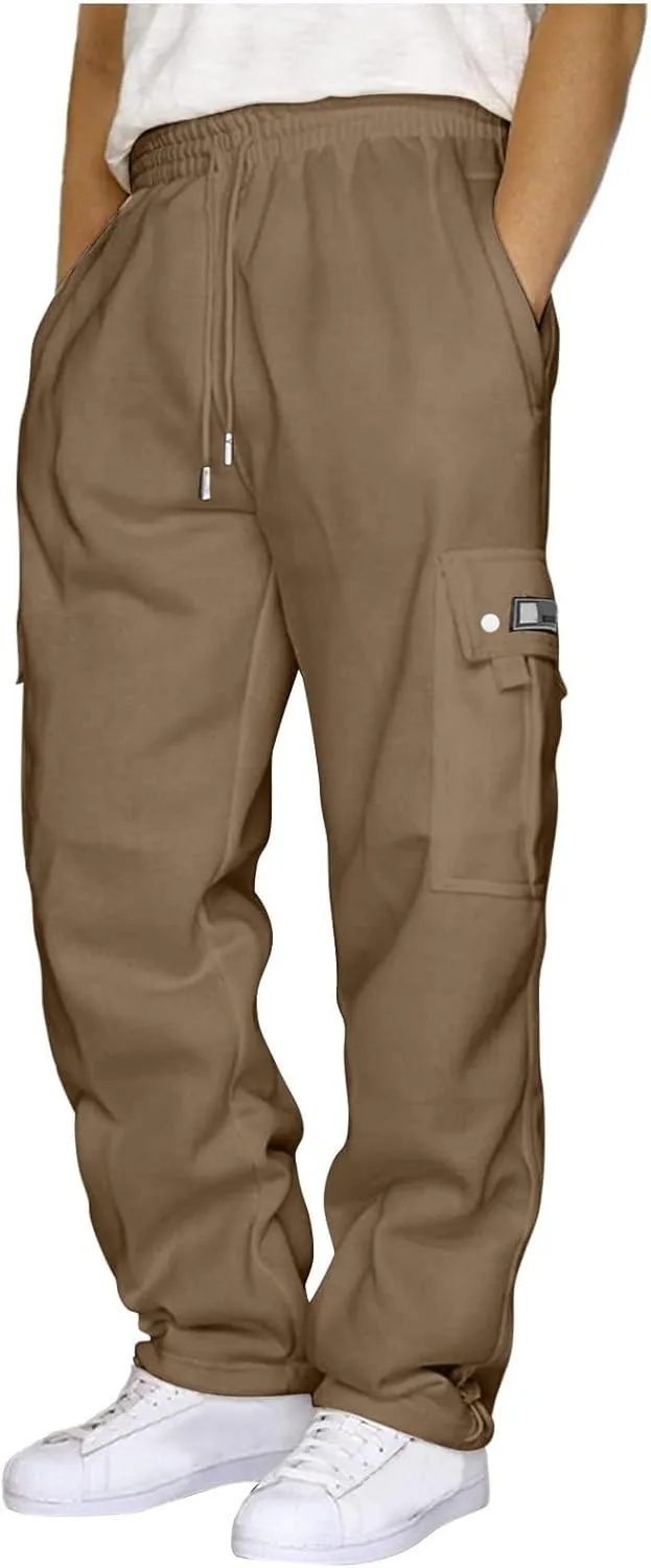 Casual Cargo Sweatpants for Men Lightweight Straight Leg Hiking Pants Comfort Outdoor Loose Jogger Pant with Pocket