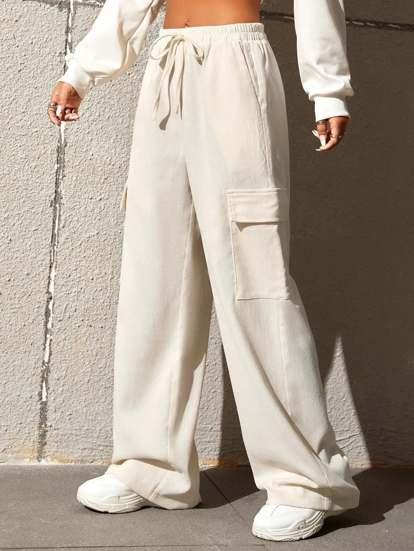 Casual Drawstring Flap Pocket Cargo Pants