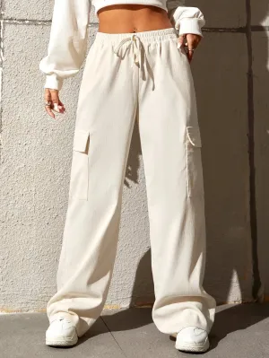 Casual Drawstring Flap Pocket Cargo Pants
