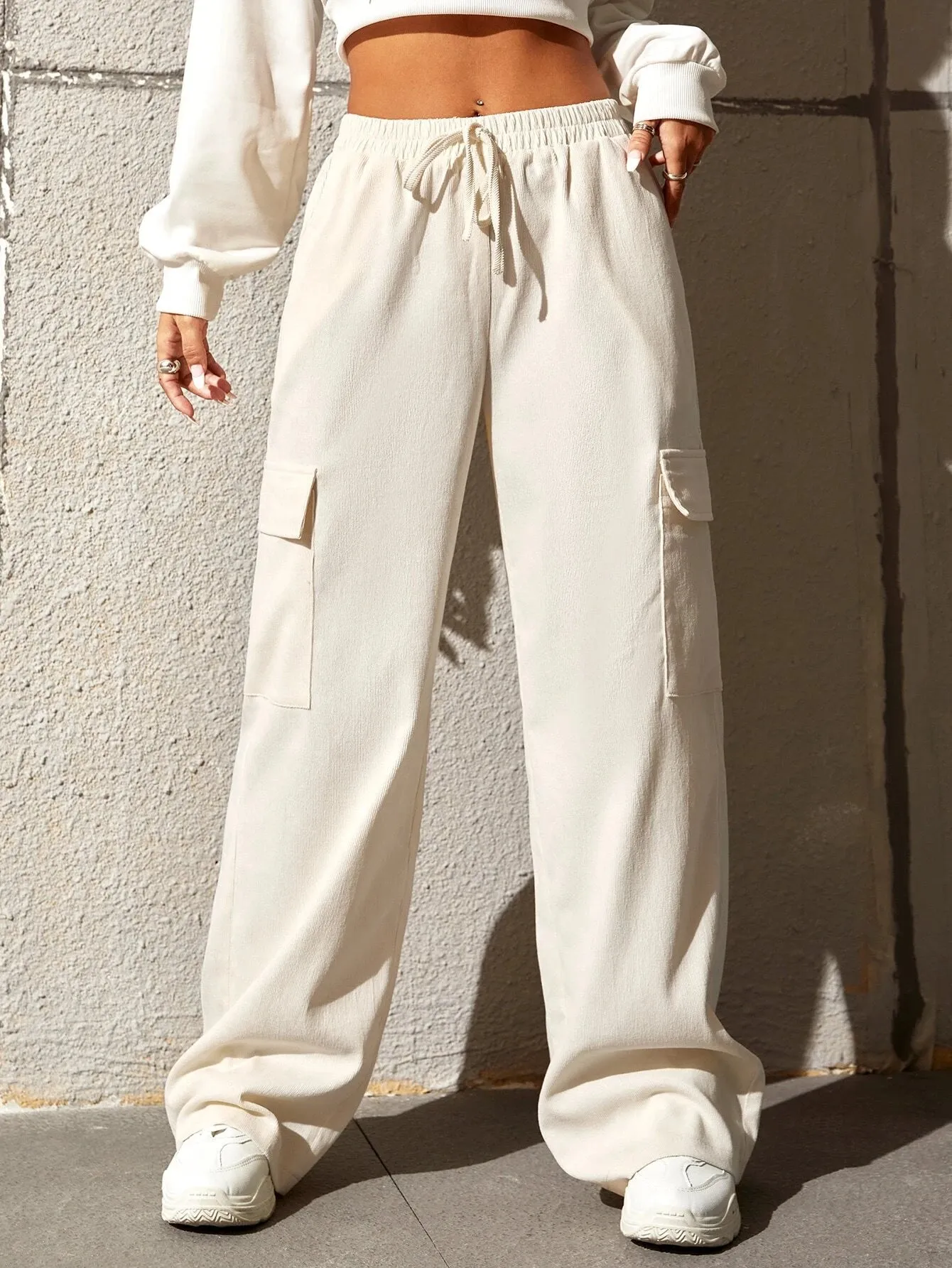 Casual Drawstring Flap Pocket Cargo Pants