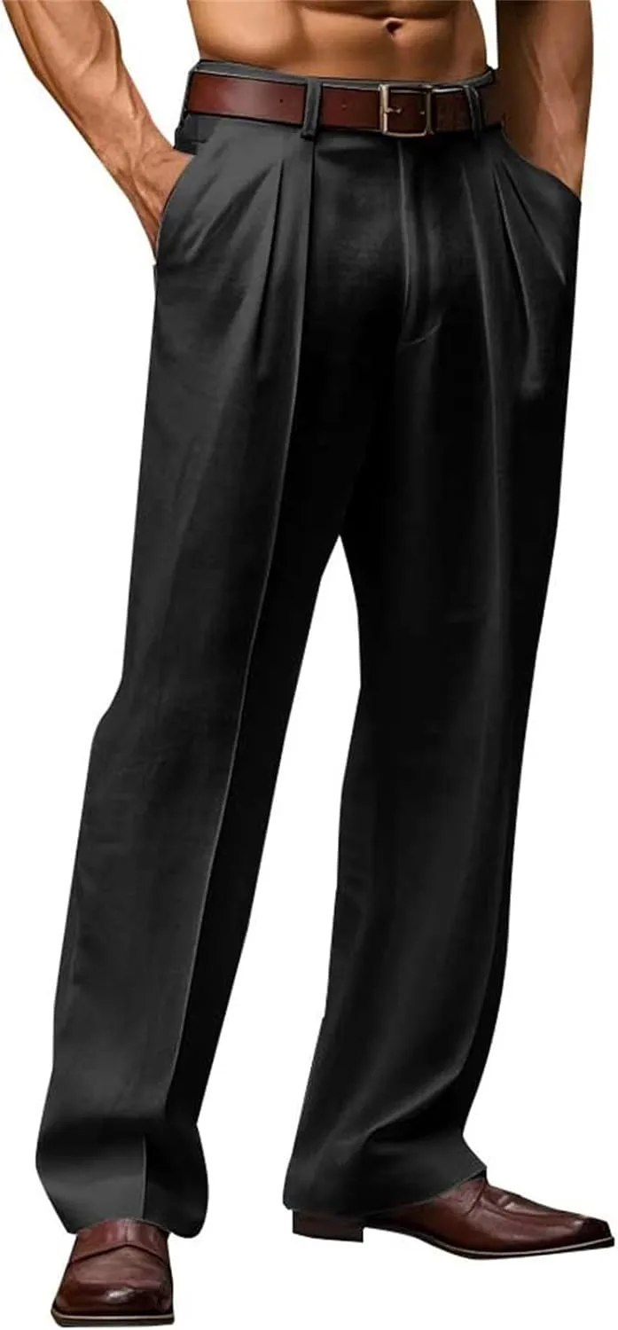 Casual Loose Fit Linen Pants for Men Loose Fit Straight-Legs Yoga Beach Trousers with Pocket Summer Plain Beach Pant