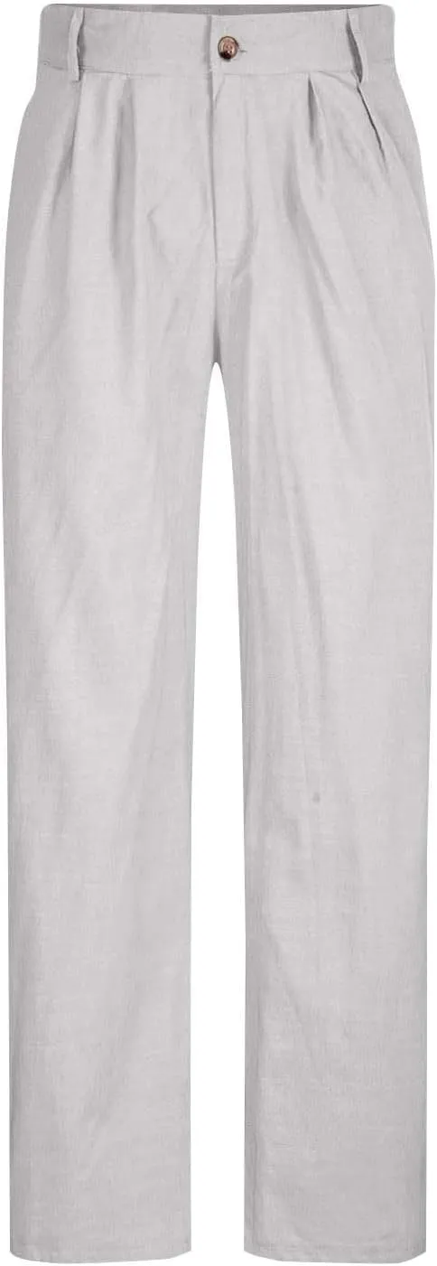 Casual Loose Fit Linen Pants for Men Loose Fit Straight-Legs Yoga Beach Trousers with Pocket Summer Plain Beach Pant