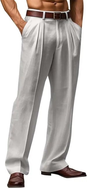 Casual Loose Fit Linen Pants for Men Loose Fit Straight-Legs Yoga Beach Trousers with Pocket Summer Plain Beach Pant