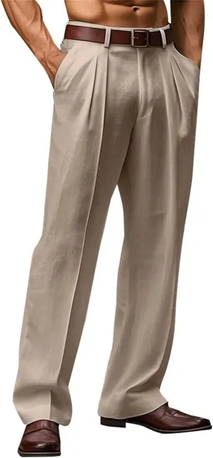 Casual Loose Fit Linen Pants for Men Loose Fit Straight-Legs Yoga Beach Trousers with Pocket Summer Plain Beach Pant