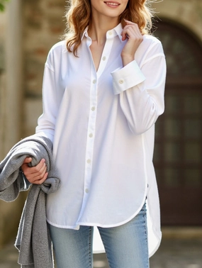 Soft Inner Lining Ventilated Back Panels Casual button-down long-sleeved irregular shirt