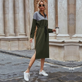 Effortless Touch CASUAL COLOR CONTRAST SPLIT HOODIE DRESS_CWDSD4338