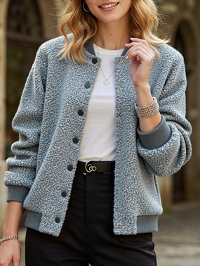 Casual Cropped Button Long Sleeve Jacket Reflective details