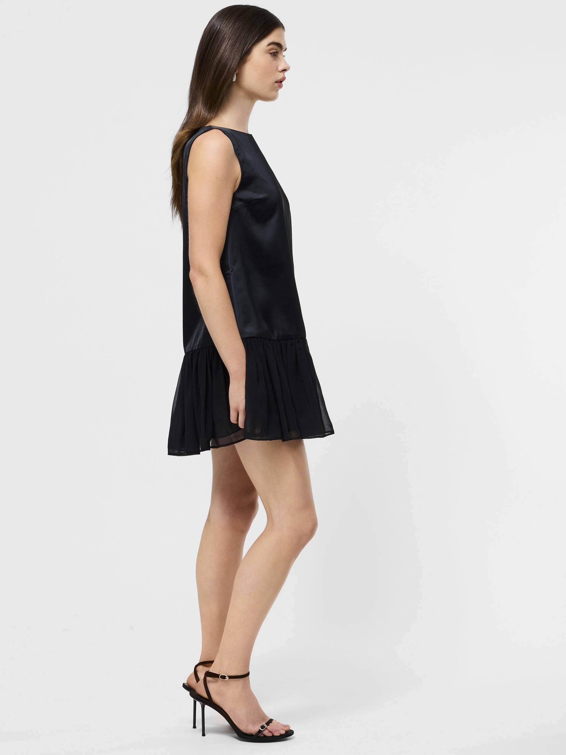 Romantic-Detail Color-Blocked MARINA SILKY PLEATED MINI DRESS