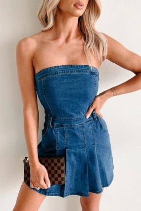 Slim Form Perfect Layering Vivid Dreams Shorts Lined Denim Mini Dress (Medium Dark)