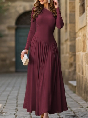 Basic Shape Seasonal Comfort Casual high waist long sleeve maxi dress