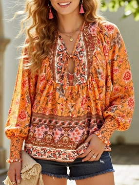 Casual holiday print long-sleeved T-shirt Smooth Stitching ContrastTipping