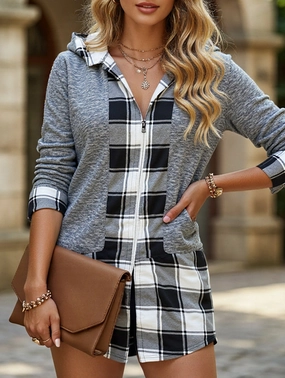 Casual hooded long-sleeved loose zipper cardigan Breathable Microfiber