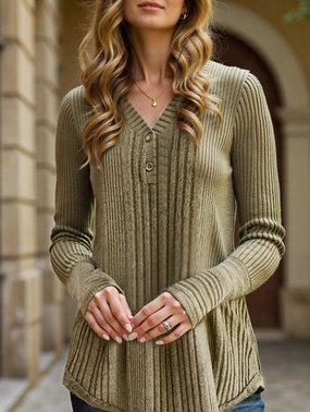 Casual loose V-neck pullover sweater Fitted Design Airflow Mesh Insert