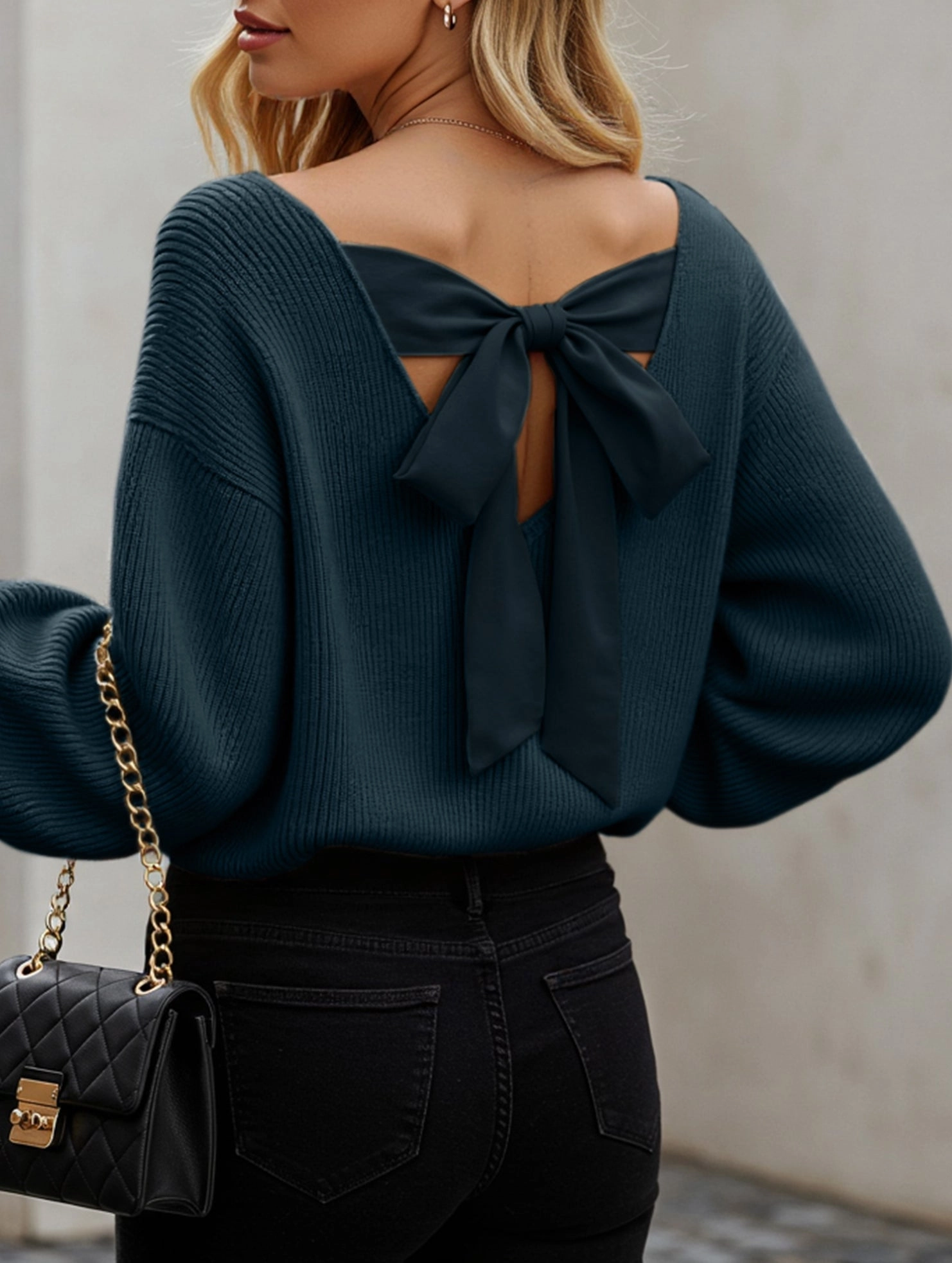 Casual loose v-neck solid color sweater Lightweight Jacket YarnDye Technique