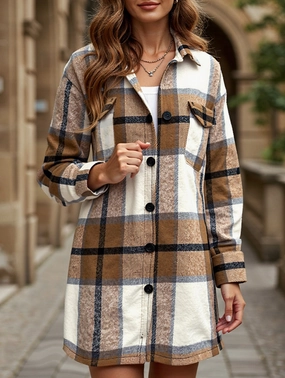 BioBased Fiber Tear Resistant Reinforcement Casual Plaid Button-Down Long Sleeve Jacket