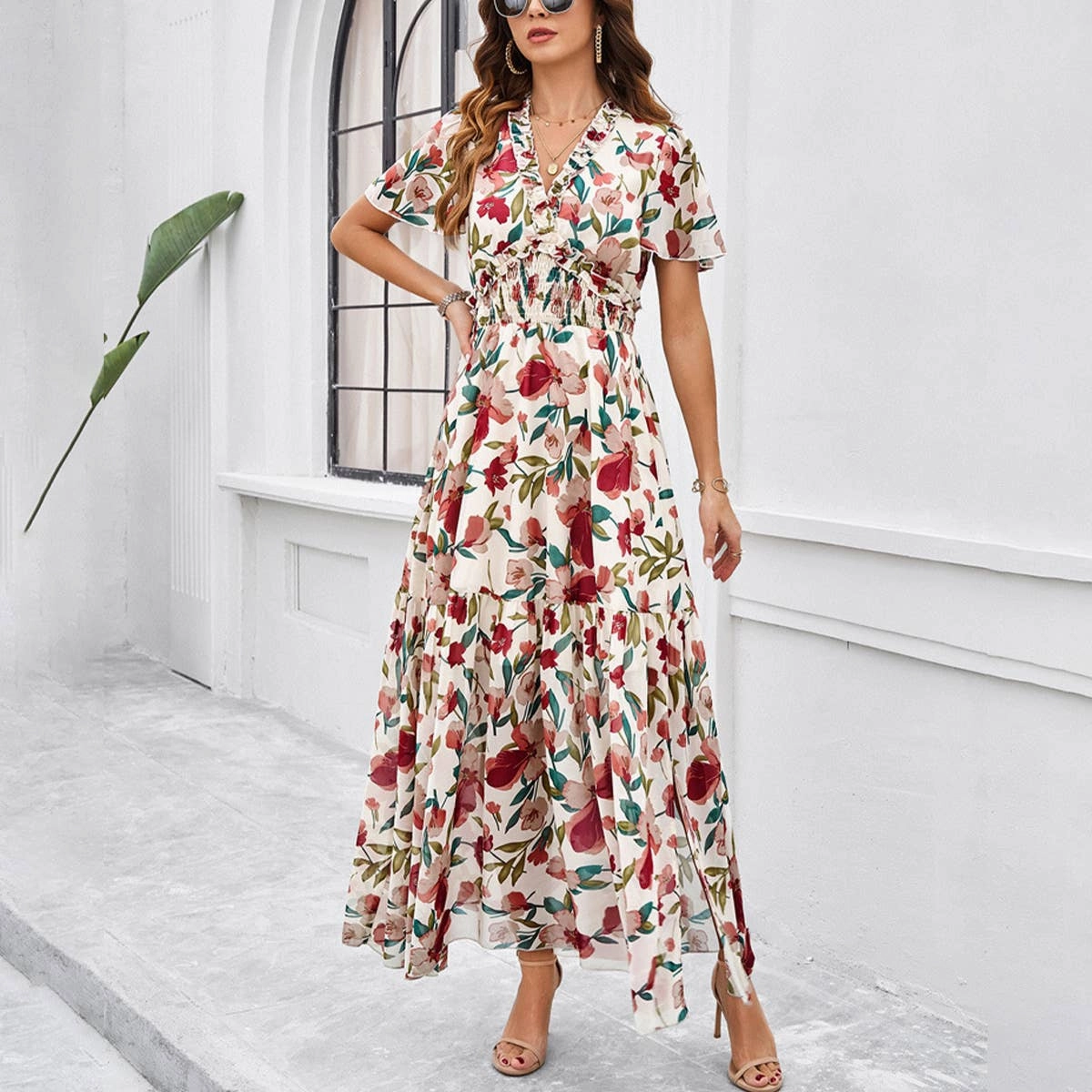 sweet moment Texture Mood CASUAL PRINT DRESS WITH WAIST_CWDMD1953