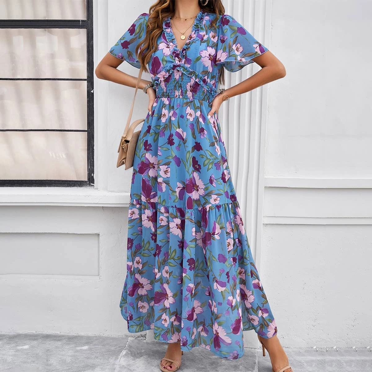 CASUAL PRINT DRESS WITH WAIST_CWDMD1953 Urban Style