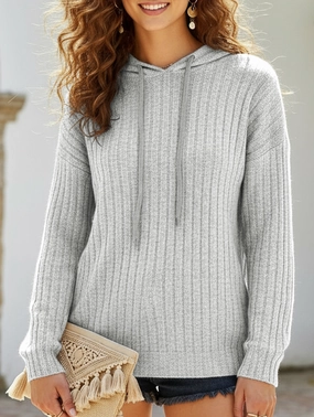 Casual ribbed hooded long-sleeved sweatshirt Sustainable Production Certified