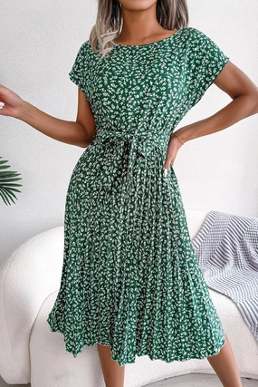 MoistureWickingTechnology Care-Instructions-Included CASUAL SHORT SLEEVE FLORAL LARGE PLEATED DRESS_CWDSD2554