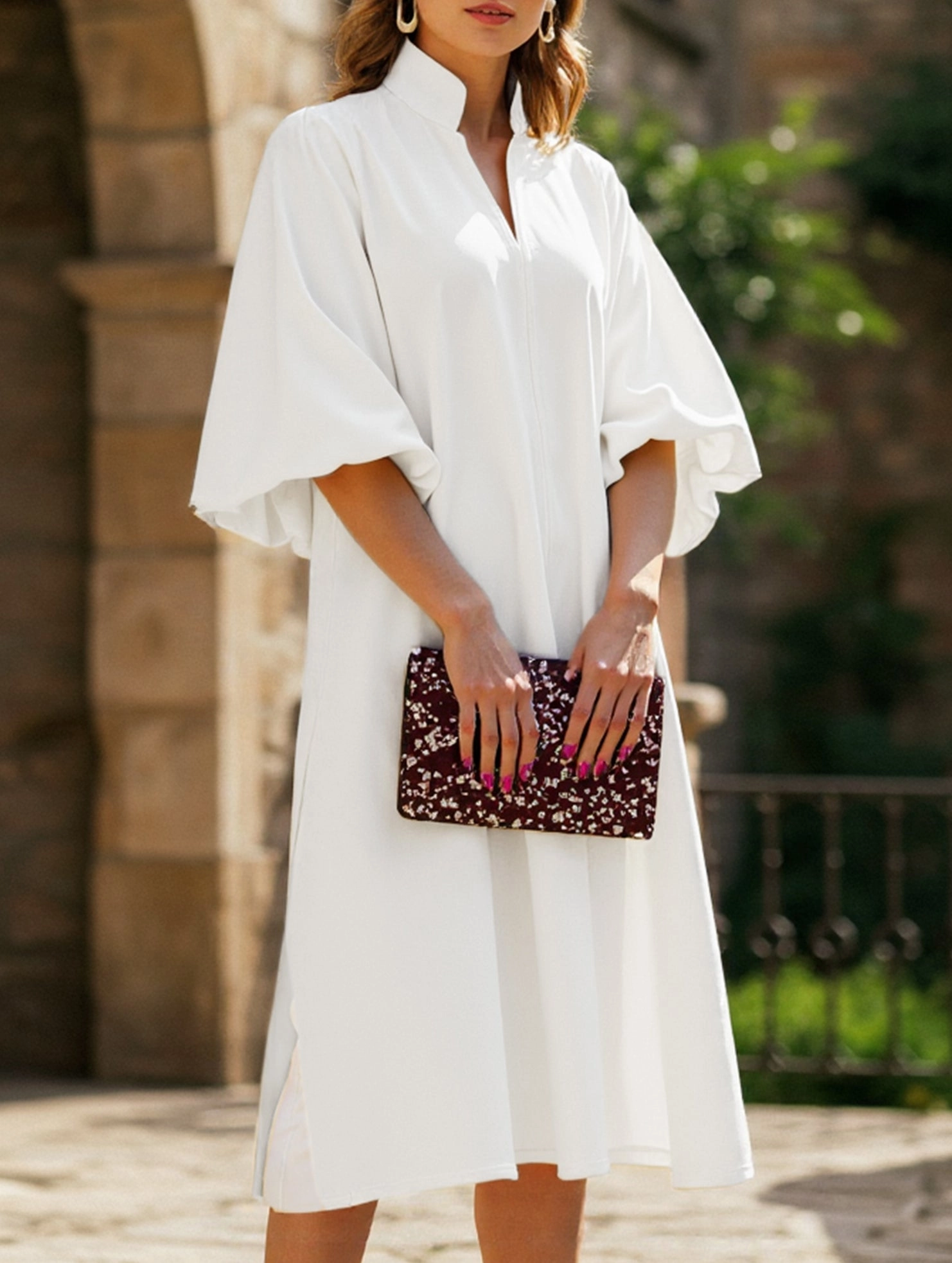Casual Solid Color Loose Midi A-Line Skirt Light Fit Silk Flow