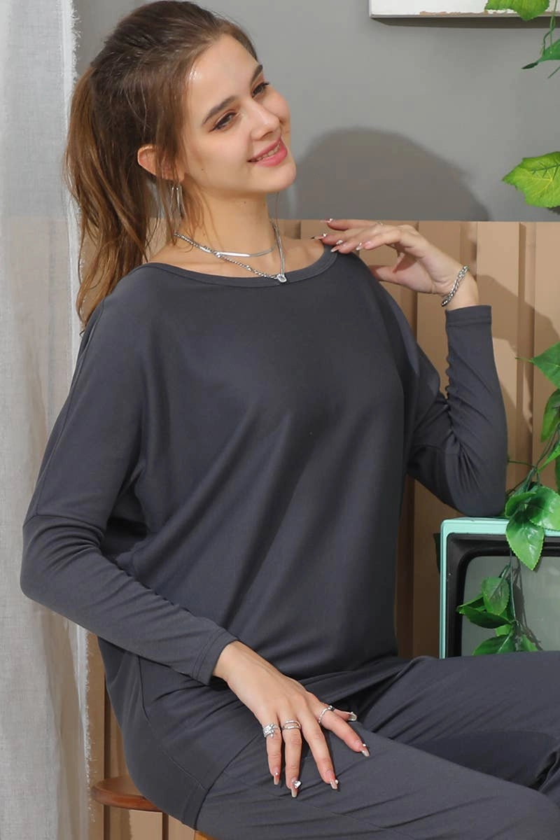 RibbedTexture Recycled Polyester Material CASUAL SOLID LONG SLEEVE T SHIRT-CWTTL1449_CWTTL1449