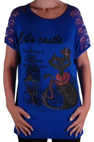 Cat Graphic Lace Tunic Top