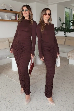 Caterina Midi Dress Chocolate bold appearance Bodycon-Fit