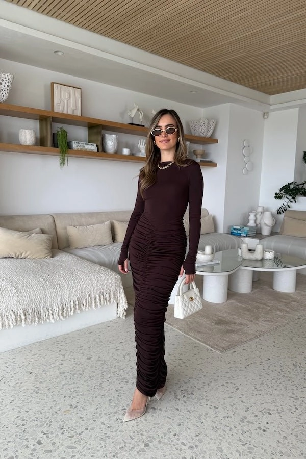 Satin Soft Caterina Midi Dress Chocolate