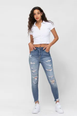 Cello High Rise Skinny Distressed Denim
