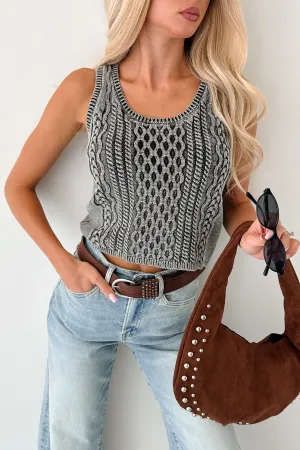 Organic Cotton Blend Prioritizing Peace Sleeveless Cable Knit Top (Black)