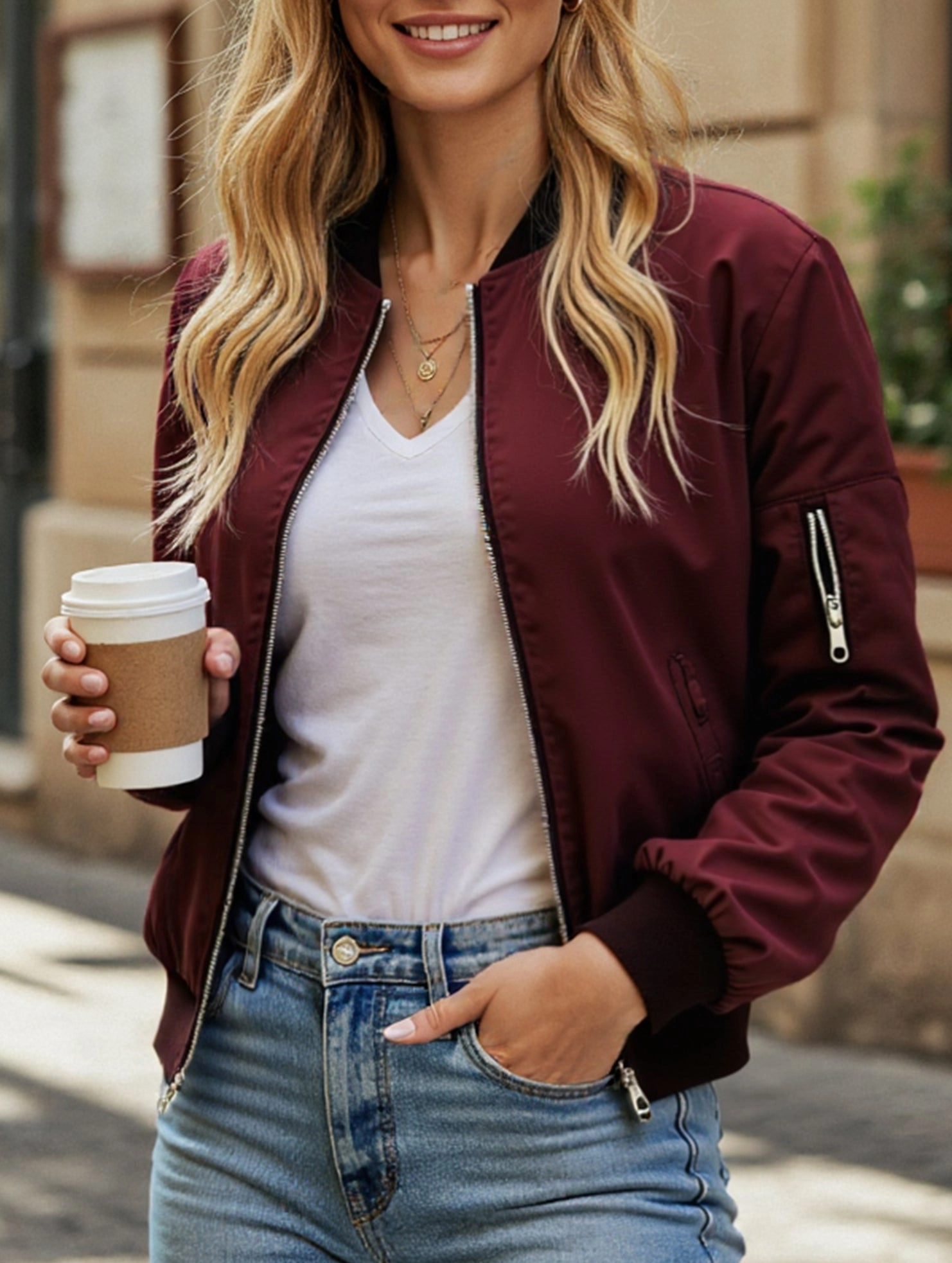 Casual solid color zip-up jacket UltraSoftLining