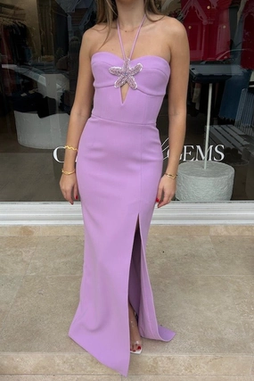 Edge Detail Chantara Halter Gown Lilac