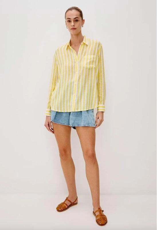 Charli Button-Down Daffodil Stripe Fleece Pullover